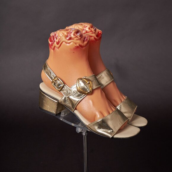 1970s Gold Strapy Sandals Heels Shoes
